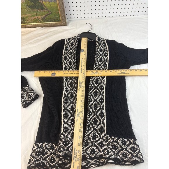 Lucky Brand Aztec Cardigan Sweater Black Cream Geometric Knit S Tribal Boho - Picture 6 of 6